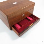 A 19th century rosewood ladies jewellery box, with mother of pearl escutcheons, the interior