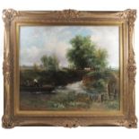 F W Watts, oil on canvas, A Lock on the Stour, 24ins x 29ins