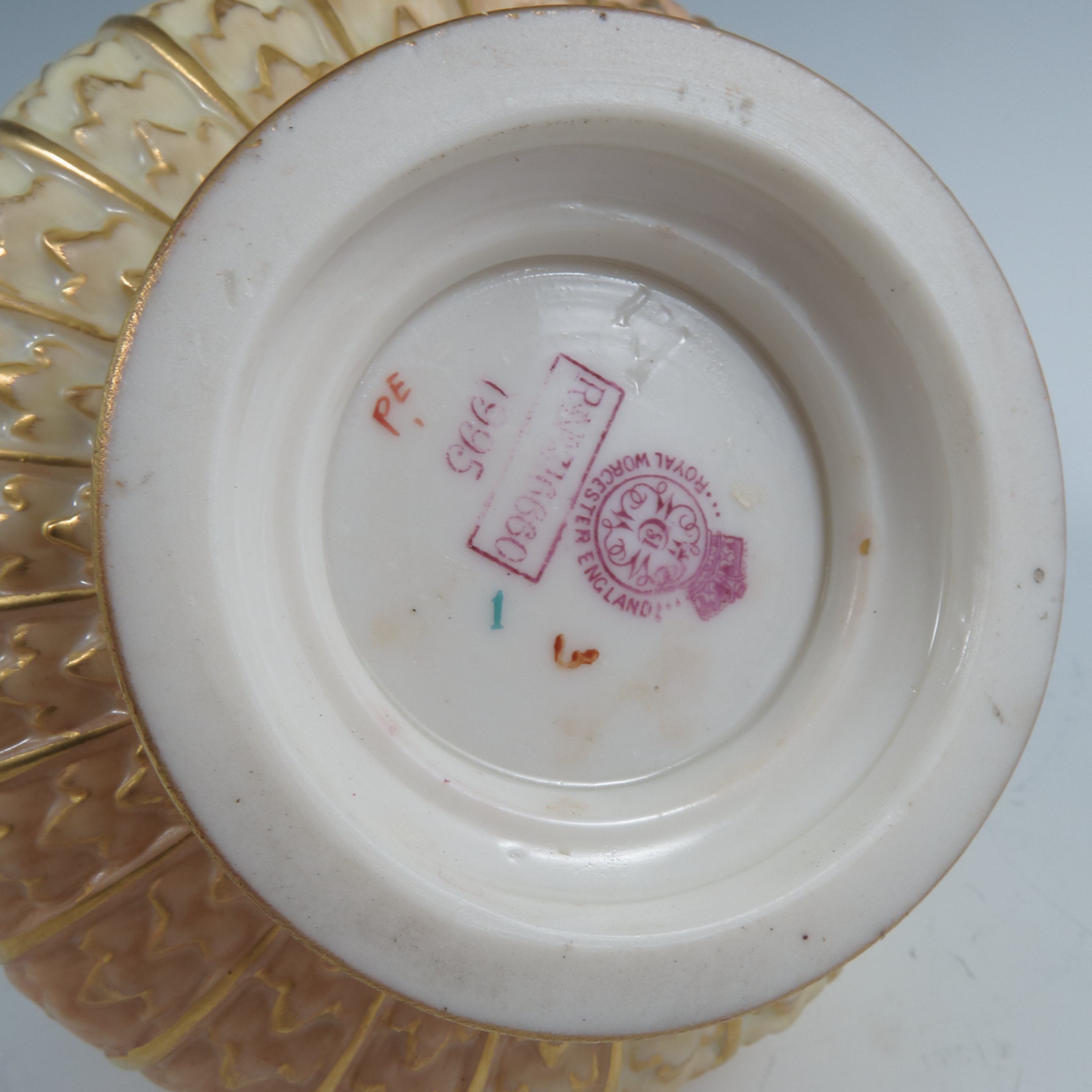 A Royal Worcester blush ivory two handled vase, decorated with poppies and insects, with pierced - Image 3 of 3