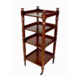 A 19th century mahogany four tier whatnot, with turned supports, width 19ins, depth 19ins, height