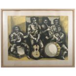 A 20th century print, a band in black and yellow, 15ins x 20.75ins