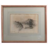 Sir James Peile, pencil study, The Wye at Monmouth, 1888, 8.75ins x 13ins