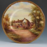 A Royal Worcester plate, fully decorated with a scene of Mary Arden's house, by Raymond Rushton,