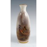 A Royal Worcester bottle vase, hand painted with a cock and hen pheasant by James Stinton, shape
