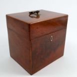 A 19th century mahogany box, with satinwood stringing, gilt metal ring handle to the hinged top,