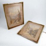 A pair of 19th century watercolours, continental school, with a stream and figures fishing, and a