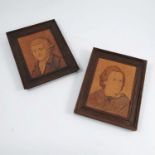 Two 20th century marquetry portraits, Chopin and one other, 8ins x 5.75ins