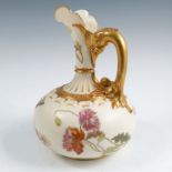 A Royal Worcester gilded ivory squat ewer, decorated with shot silk flowers, shape number 1136,