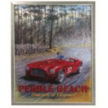 P Hearsey, a framed poster of a Ferrari at Pebble Beach