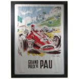 Geo Ham or Georges Hamel, a mid 20th century framed poster for Grand Prix de Pau