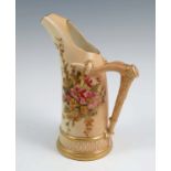 A Royal Worcester blush ivory tusk jug, decorated with flowers, shape number 1116, dated 1912,