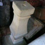 A stone garden bird bath, raised on a pedestal with plinth base, width 16ins, height 35ins