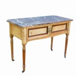 A 19th century Aesthetic Movement satin birch marble top washstand, the veined red marble top