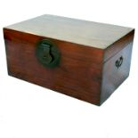 An eastern hardwood rectangular box, with metal carrying handles and lock plate, 36.5ins x