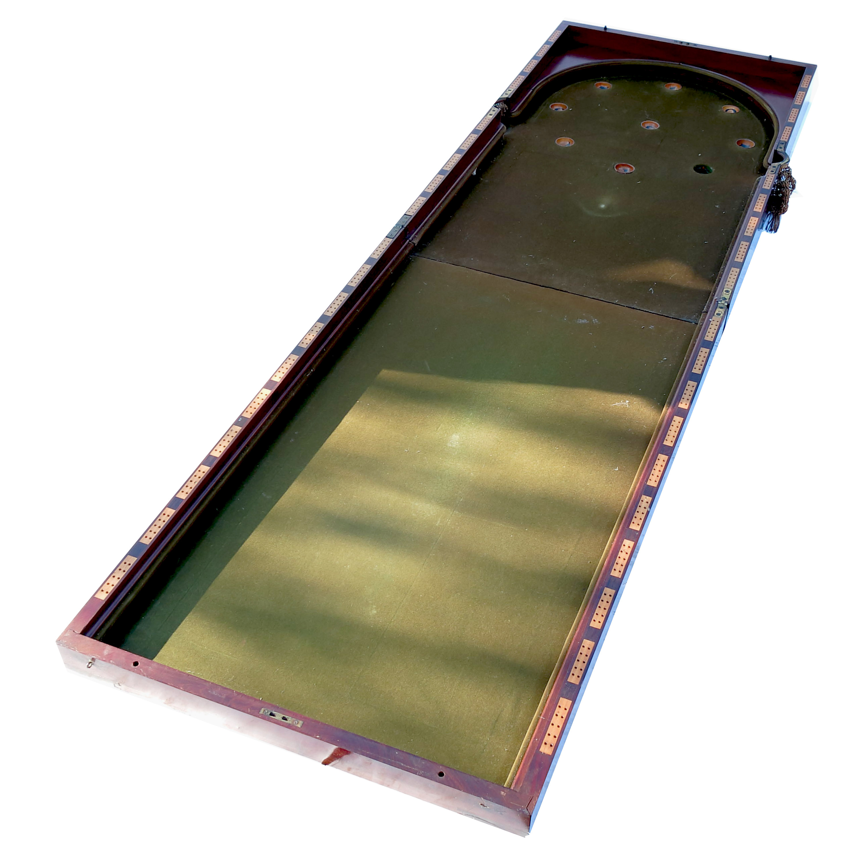 A 19th century mahogany folding bar billiards table, 90ins x 28ins
