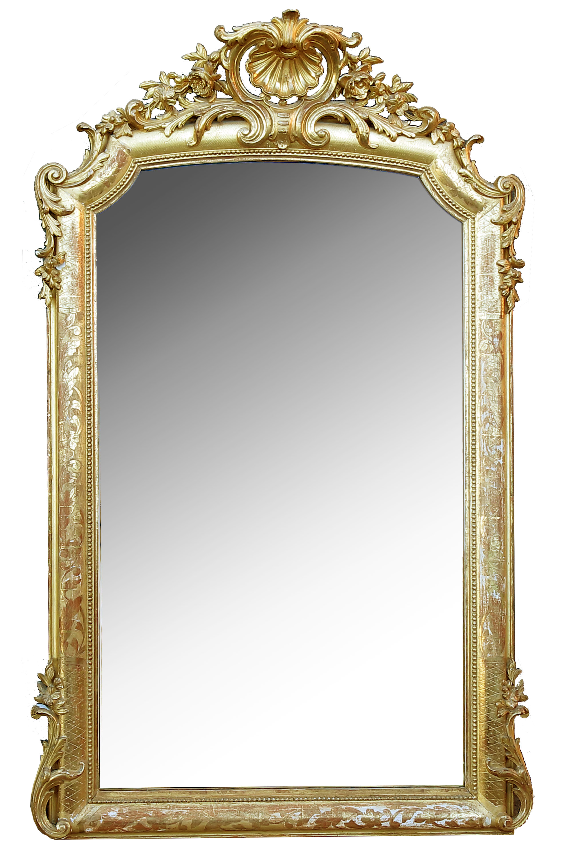 A gilt framed mirror, having ornate gilt and floral decoration, height 63ins, width 36insCondition