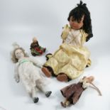 A collection of dolls, to include costume dolls with painted fabric faces etc