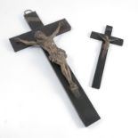 A Victorian wall mounted crucifix, with silver plated model of Jesus on an ebonised cross, height