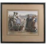 After Sir David Wilkie, colour print, Old Carlile, figures on a horse and other figures, 8.75ins x