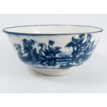 An unmarked first period Worcester porcelain slop bowl, decorated in the printed blue and white La