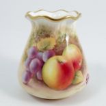 A Royal Worcester vase, with flared edge, decorated to the front with fruit to a mossy ground by T