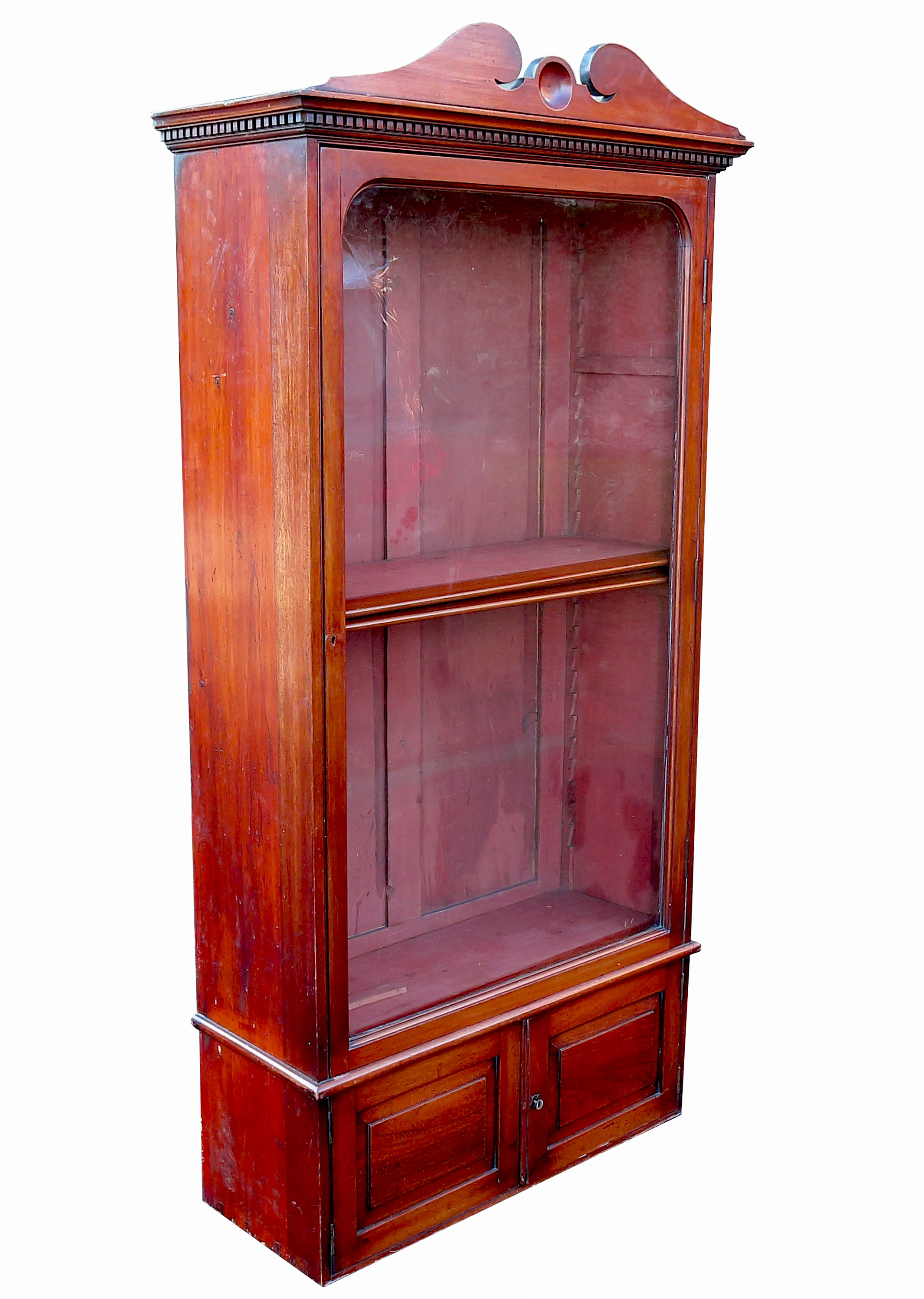 A 19th century mahogany glazed cabinet, with adjustable shelves, over two drawers below, width