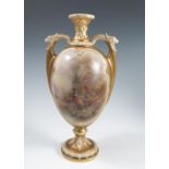 A Royal Worcester pedestal vase, decorated with pheasants in landscape to the front and a