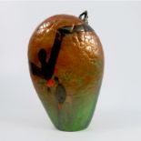 A 20th century Art Glass ornament, decorated in orange, green and black, signed to base Nick