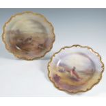 Two Royal Worcester cabinet plates, decorated with Partridge and another gamebird in landscape, both