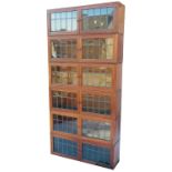 A six section Globe Wernicke style bookcase, with double leaded light doors