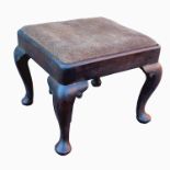 A Georgian square foot stool, raised on cabriole legs, width 15ins, height 15insCondition Report: