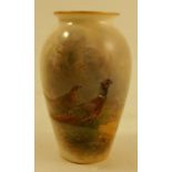 A Royal Worcester Vase, decorated with cock and hen pheasants in a glade by James Stinton, shape