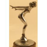 An A E Lejeune Ltd chrome plated bronze car mascot, Speed Nymph, modelled as a nude female with