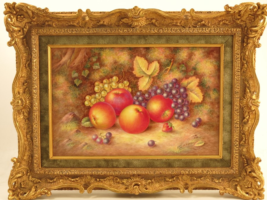 A Royal Worcester limited edition set of three framed porcelain plaques, painted with fruit to a - Image 8 of 13