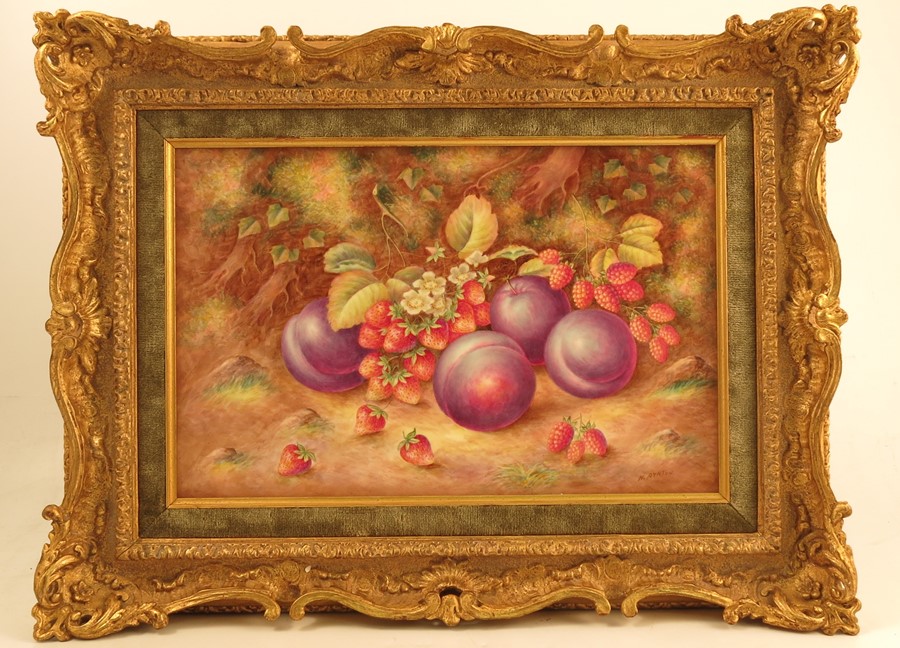 A Royal Worcester limited edition set of three framed porcelain plaques, painted with fruit to a - Image 5 of 13