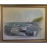 A 20th school, oil on canvas, a marine scene with a rocky headland, 36ins x 38ins