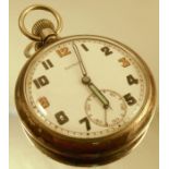 Damas, an open faced Government issue pocket watch, the white enamel dial with Arabic numerals,