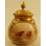 A Royal Worcester quarter lobed covered vase, decorated with Highland cattle by Stinton, circa 1954,