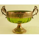 A WMF glass and silver plated bowl, the green glass body moulded with stylised griffin and raised on