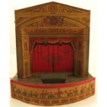Pollocks Theatre, a card and wooden stage front, on a wooden frame with lighting, height 14ins