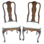 A pair of 19th century Queen Anne Dutch style dining chairs, with vase splat back, the whole with