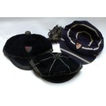 A King's School Worcester tasselled cap, together with another King's School Worcester cap, and a