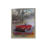 P Hearsey, a framed poster of a Ferrari at Pebble Beach, 31.5ins x 23ins
