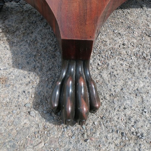 A 19th century rosewood fold over card table, raised on a turned column, on a base with claw feet, - Image 3 of 4