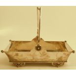 An aesthetic movement silver plated basket, of rectangular form, engraved with birds and foliage,