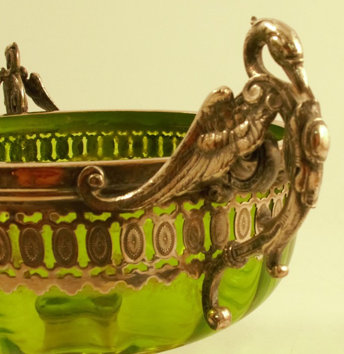A WMF glass and silver plated bowl, the green glass body moulded with stylised griffin and raised on - Image 2 of 4