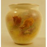 A Royal Worcester vase, decorated with Highland cattle by Stinton, shape number 2491, height 2.