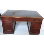 A 19th century mahogany pedestal partners desk, each side fitted with three drawers, the pedestals