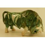 A Cornish pottery bull, made in Polperro by Paula Humphris, length approximately 12insCondition