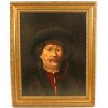 David Tassell, oil on board, a portrait of Rembrandt after the original self portrait, 17.5ins x